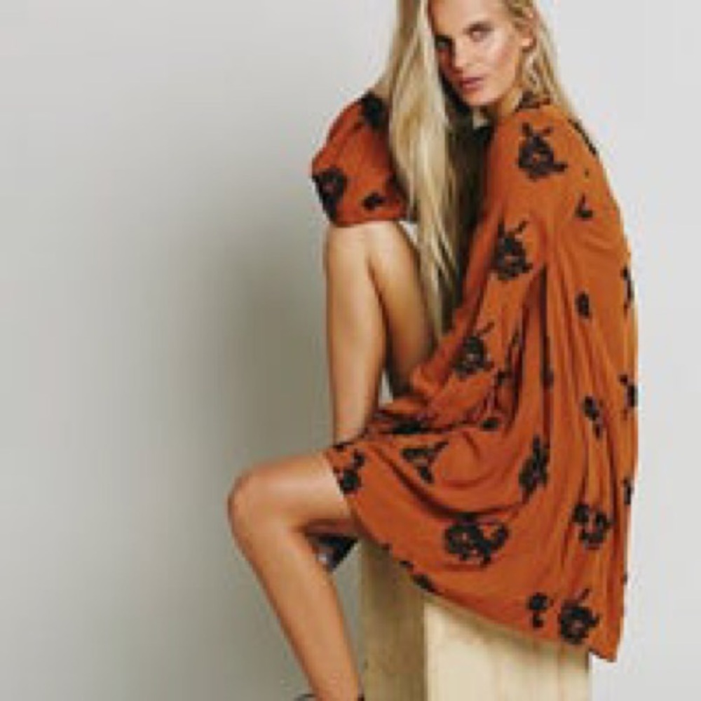 Free People Orange Embroidered Boho Dress. Size S